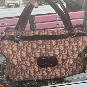 Rare Authentic Vintage Christian Dior Burgundy Monogram Boston
